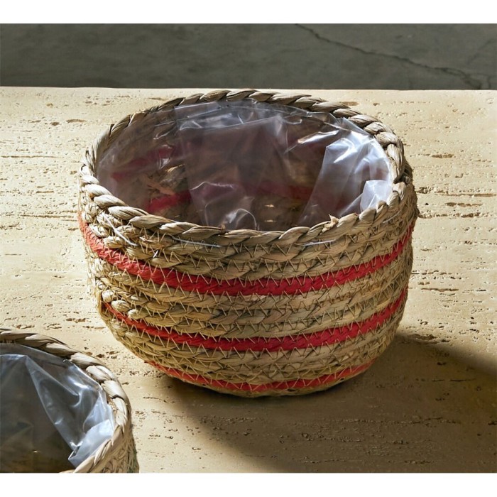 MACETERO FIBRA LINEAS ROJAS 12CM 