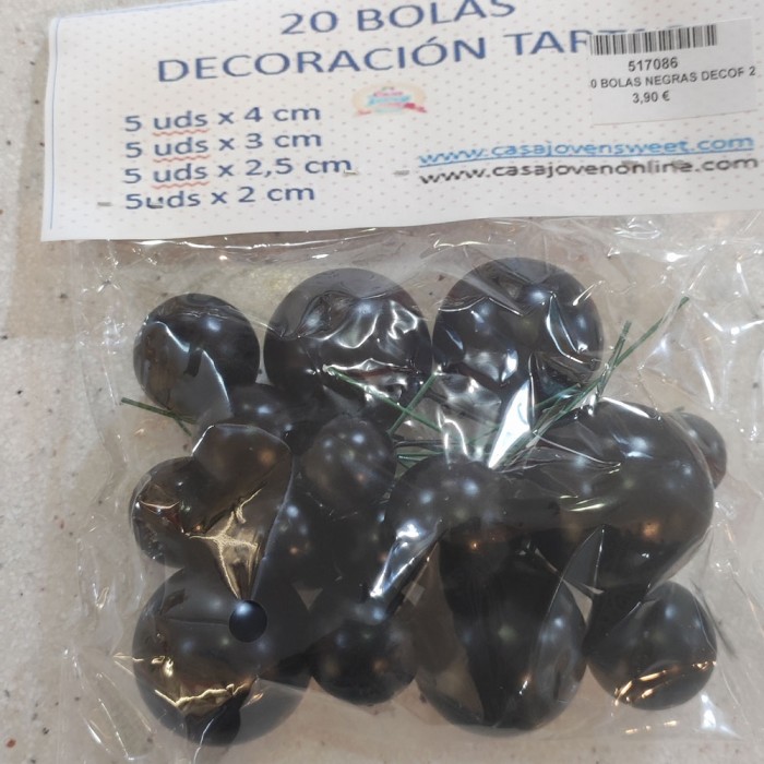 20 BOLAS NEGRAS DECORACION DE TARTAS