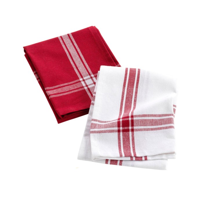 SET 2 PAÑOS ROJO 50X70CM BLANCO ALGODON 