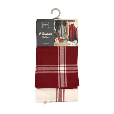 SET 2 PAÑOS ROJO 50X70CM BLANCO ALGODON 