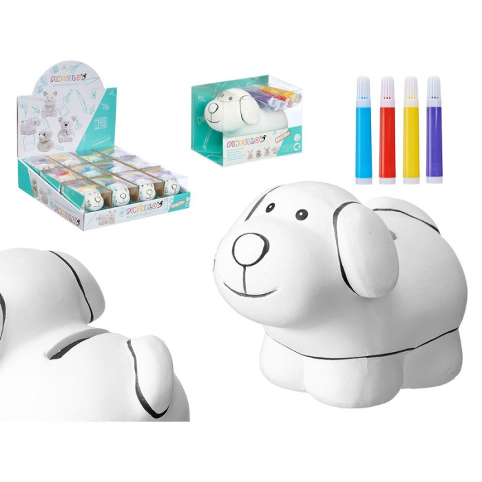 HUCHA PERRO CON 4 ROTULADORES/24