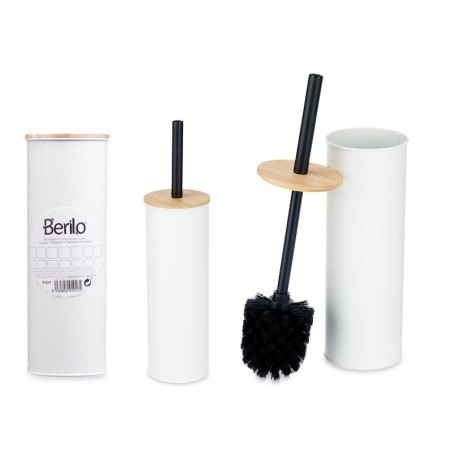 ESCOBILLERO METAL BLANCO TAPA BAMBU /6