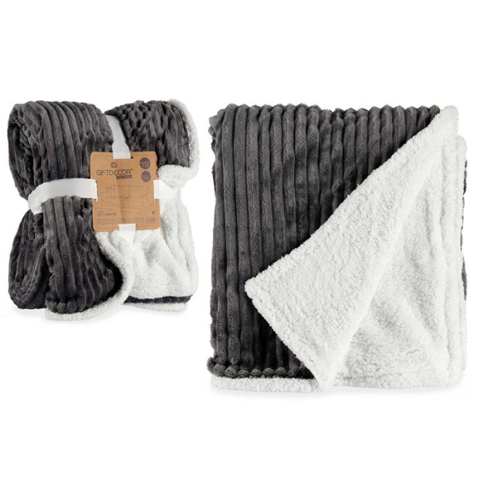 MANTA PANA GRIS CON BORREGO 150x200cm