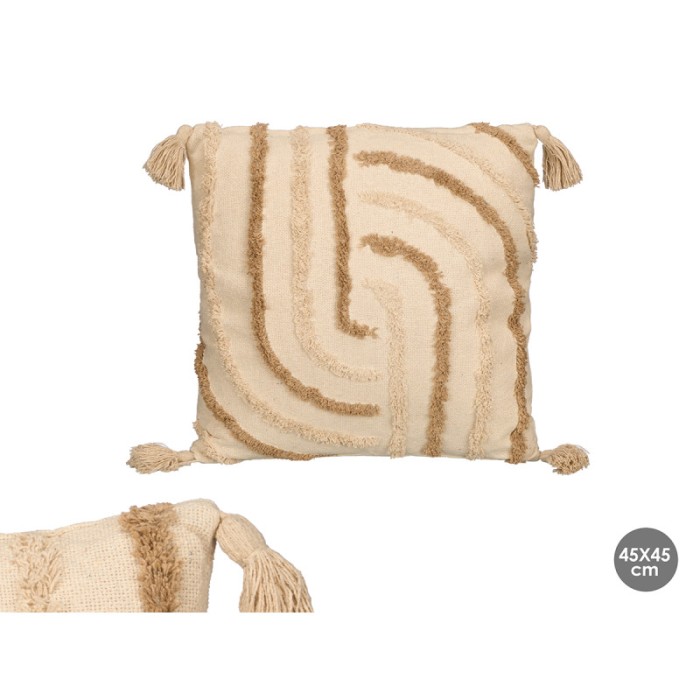 COJIN MARRON RAYAS BORDADO 45X45 CM