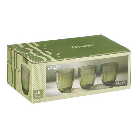 SET 6 VASOS RAYAS VERDE 300ML