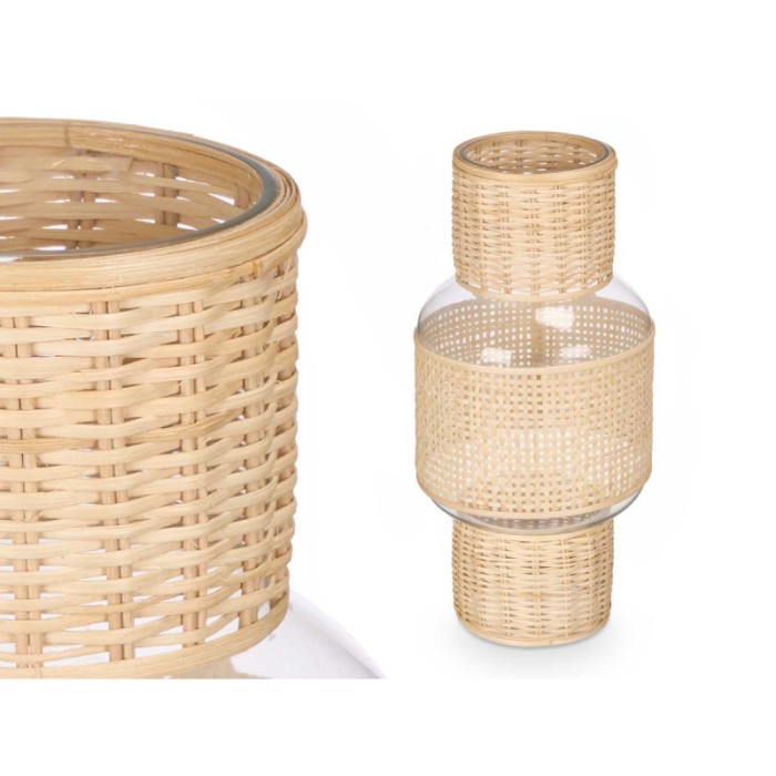 JARRON VIDRIO Y RATTAN GRANDE 18 x 18 x 38 cm