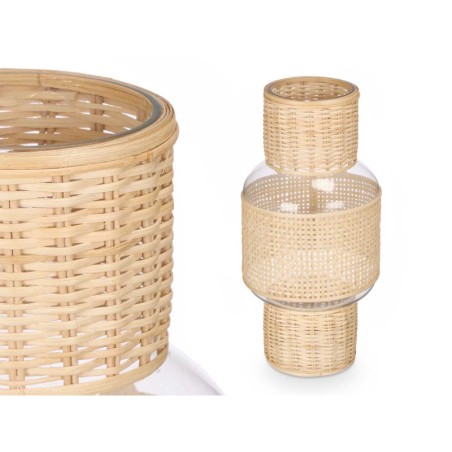 JARRON VIDRIO Y RATTAN GRANDE 18 x 18 x 38 cm