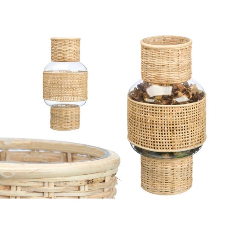 JARRON VIDRIO Y RATTAN GRANDE 18 x 18 x 38 cm