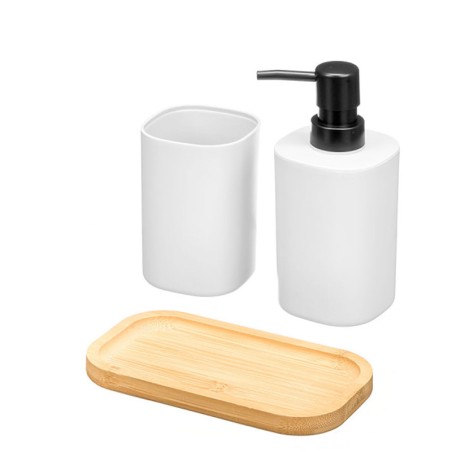 SET 2 BAÑO CON BANDEJA BAMBU BLANCO /12