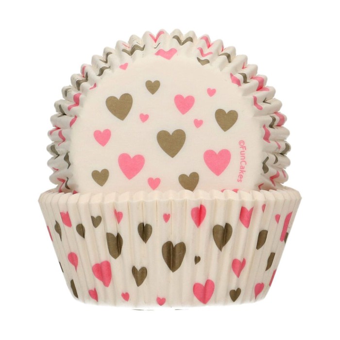 Cápsulas para hornear FunCakes con diseño de corazones, pack de 48 unidades para cupcakes y muffins.