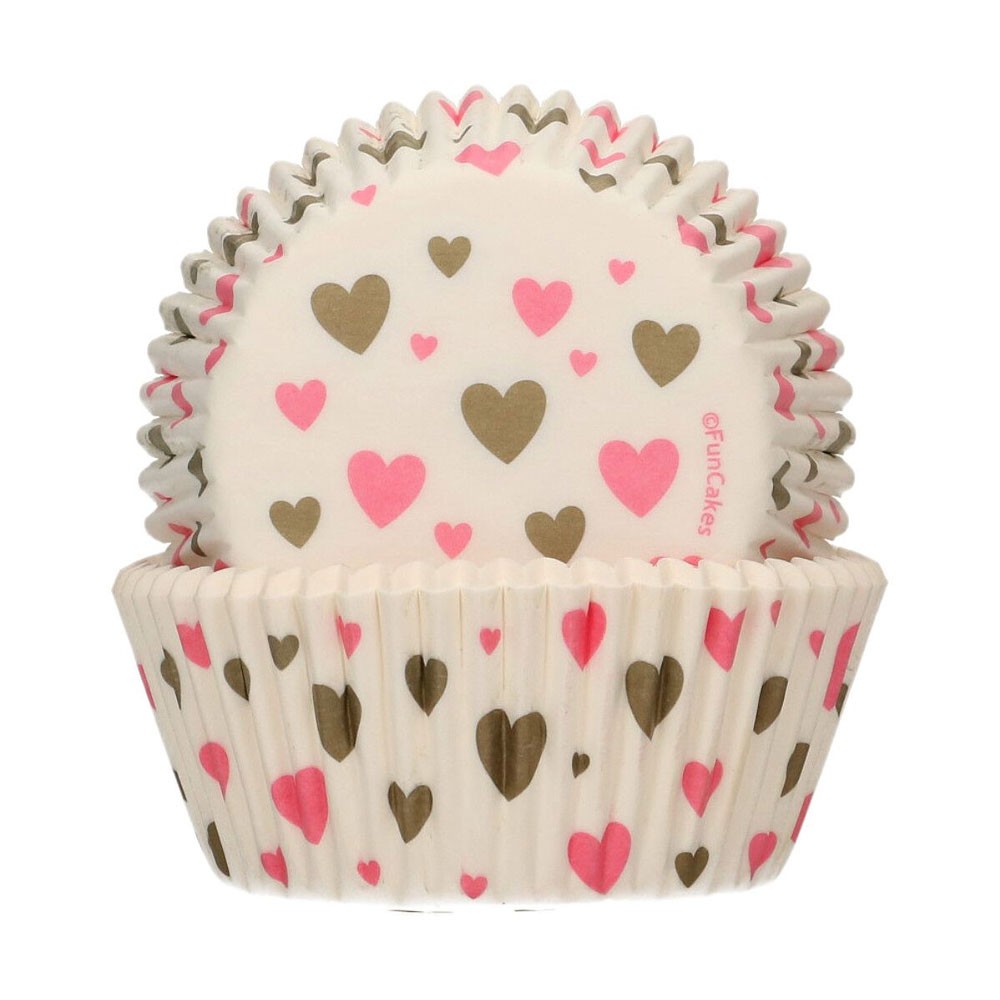 Cápsulas para hornear FunCakes con diseño de corazones, pack de 48 unidades para cupcakes y muffins.