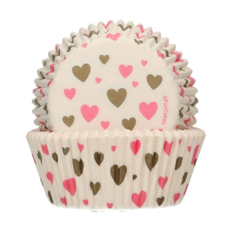 Cápsulas para hornear FunCakes con diseño de corazones, pack de 48 unidades para cupcakes y muffins.