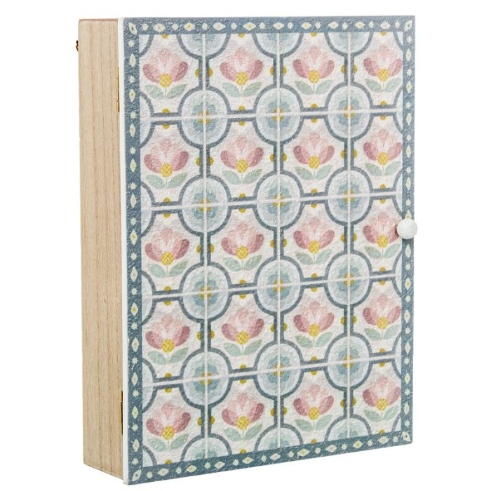 Caja Porta Llaves Madera Deco. Azulejo Flores 20x5,5x26cm