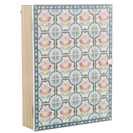 Caja Porta Llaves Madera Deco. Azulejo Flores 20x5,5x26cm