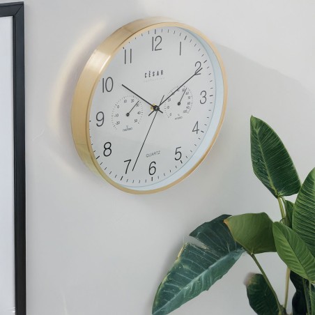 RELOJ 30CM DORADO CON TERMÓMETO E HIGROM