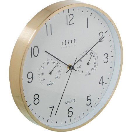 RELOJ 30CM DORADO CON TERMÓMETO E HIGROM