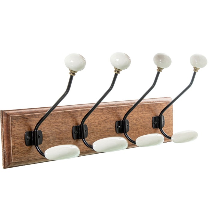 PERCHERO MADERA MANGO 48X10 X2CM 4 GANCHOS HIERRO 