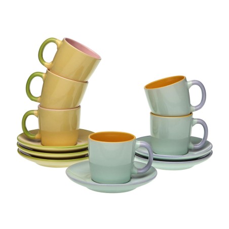 SET 6 TAZAS CAFE CON PLATO COLOR PASTEL