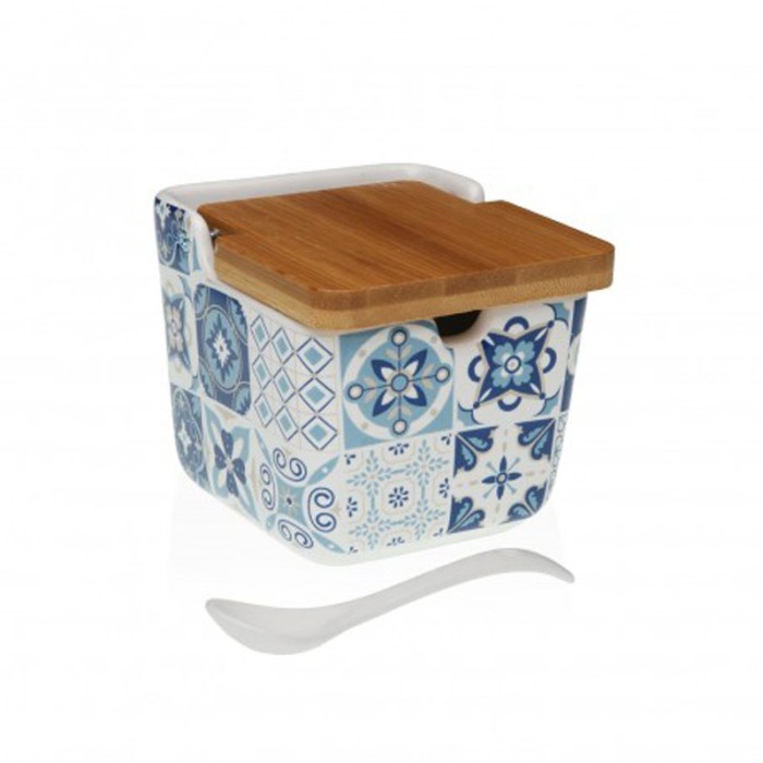 AZUCARERO AZUL AZULEJOS TAPA BAMBU 8.8X8.8X8.5