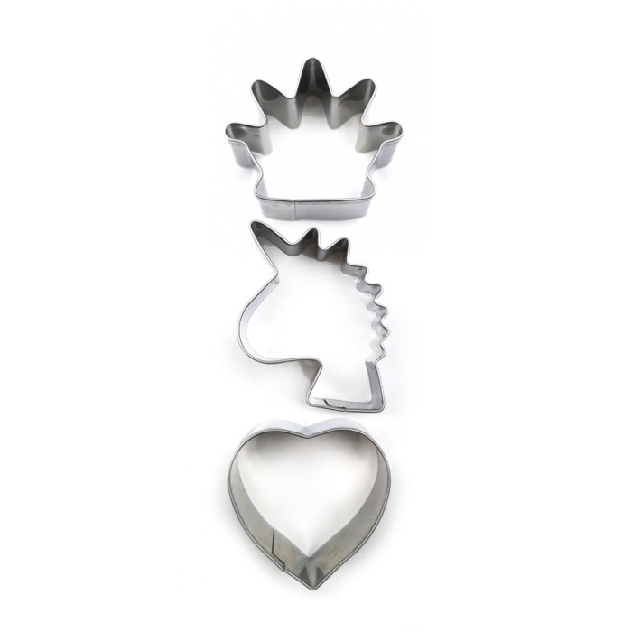 SET 3 CORTADORES CORONA, UNICORNIO Y CORAZON