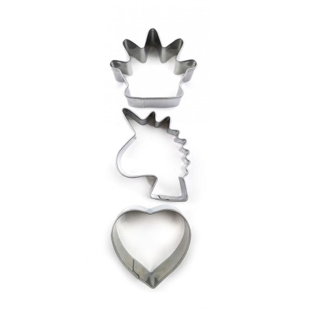 SET 3 CORTADORES CORONA, UNICORNIO Y CORAZON