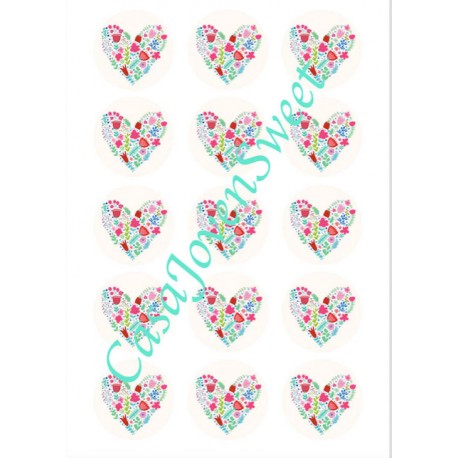 PAPEL DE AZUCAR 15 CORAZONES REDONDO DIN A4