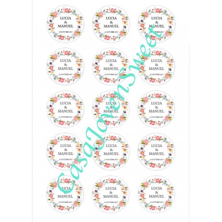 PAPEL DE AZUCAR 15 CIRCULOS FLORES BODA DIN A4