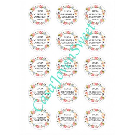 PAPEL DE AZUCAR 15 CIRCULOS FLORES COMUNION