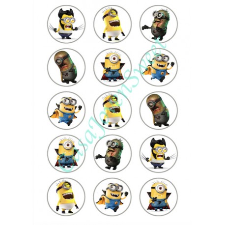 PAPEL DE AZUCAR 15 CIRCULOS MINIONS HALLOWEEN DIN A4