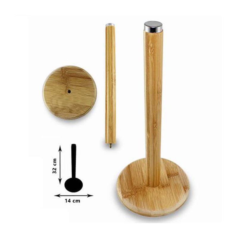 Soporte para Papel de Cocina de Bambú y Acero Inoxidable AMBIANCE NATURE  14x32 cm