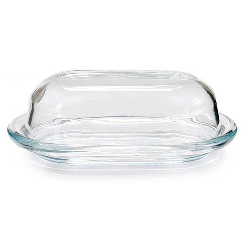 Mantequillera de cristal transparente con tapa accesorio de cocina tradicional apto para lavavajillas 2 piezas de diseño clásico cubre y sostiene un palo estándar de dimensiones de mantequilla 