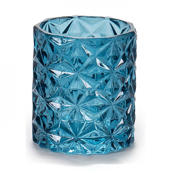 Portavelas de cristal transparente 7 cm decoración retro juego de 4 unidades azul petróleo 