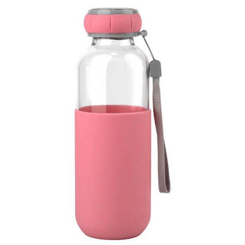 Botella con funda de silicona rosa