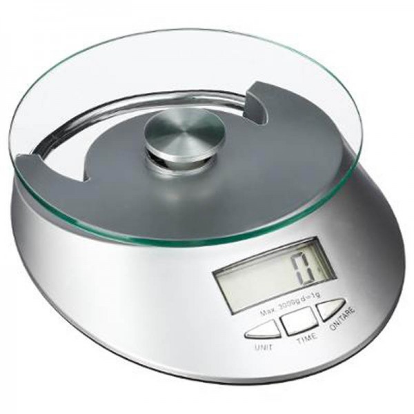 BASIC Balanza cocina digital metal, plateado A 1,8 x An. 13,8 x L 18 cm