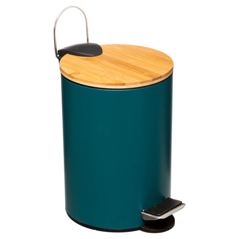 3L Papelera Baño Bambu Basura con Pedal Premium Cubo Cosmético Negro con Contenedor Interior y Tapa de Madera de Bambú 