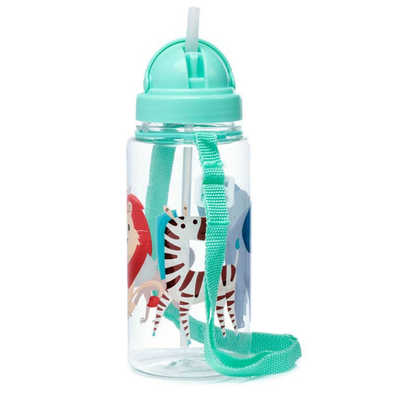 Botella de agua infantil, plástico, con pajita, animales adorables, 450ml
