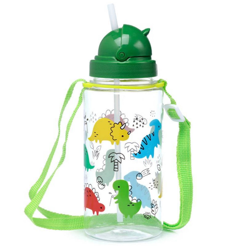 Botella de Agua Infantil con Pajita - Dinosaurios - 450ml