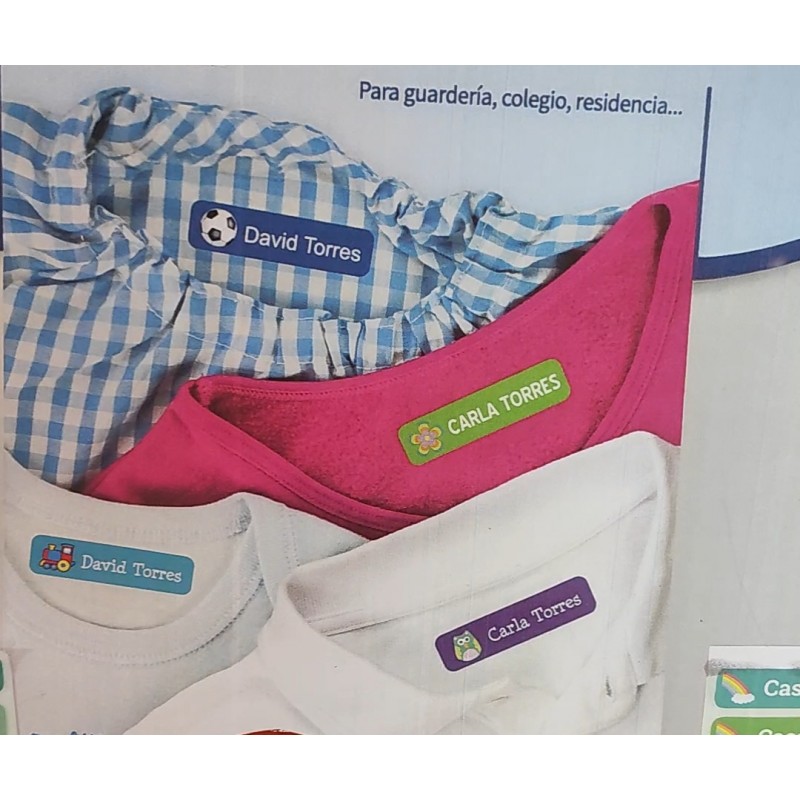 50 etiquetas de nombre personalizadas para ropa para marcar ropa de bebé y  niños. Adhesivos termoadhesivos, resistentes a la lavadora y la secadora.