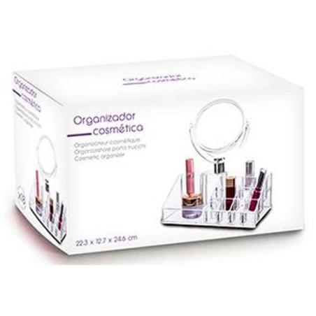 ORGANIZADOR DE MAQUILLAJE CON ESPEJO + 16 COMPARTIMENTOS