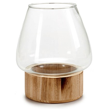 PORTAVELAS CRISTAL BASE MADERA 17X20CM