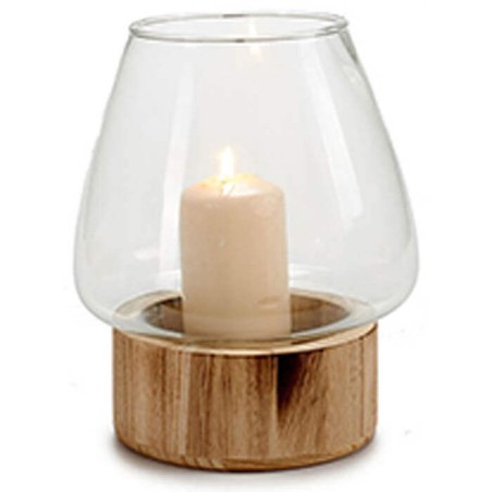 PORTAVELAS CRISTAL BASE MADERA 17X20CM