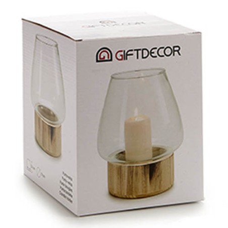 PORTAVELAS CRISTAL BASE MADERA 17X20CM