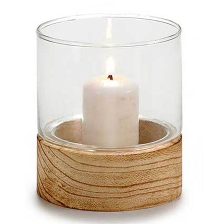 PORTAVELAS DE CRISTAL CON BASE MADERA