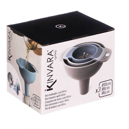 3 embudos con filtro de plástico