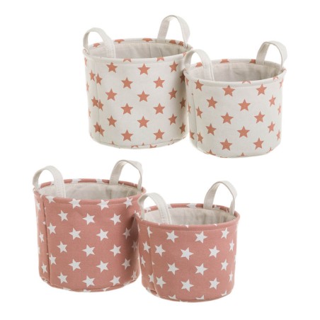 CESTA ALMACENAJE ESTRELLAS ROSAS 32X25